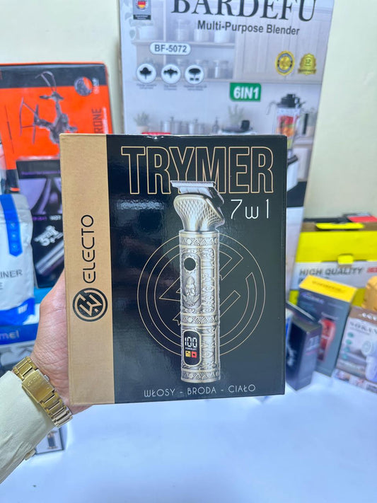 Trymer 7‑in‑1 Professional Grooming Kit – Stainless Steel, LED Display, 90 min Runtime, Travel Lock