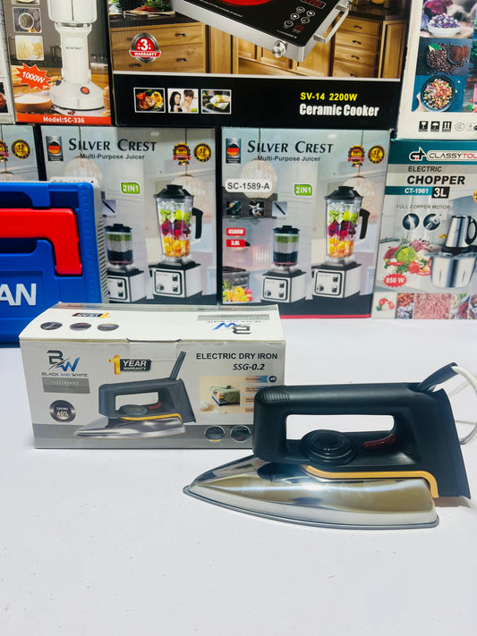Black and White Electric Dry Iron Model SSg-0.2 - Automatic and Smart Size Electric Dry Iron - Complete 1 Years Warranty - Black