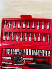 46 pcs Socket Wrench Set 1/4"Drive Metric Mechanic Tools Kit Bit Ratchet Sockets with Extension Bar for Automotive, Car, Bike, Household and Auto Repairing with Storage Case