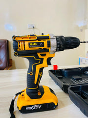 Imported 100% Copper Charging Electric Impact Drill Machine 21 Volt Power Tool Wireless Cordless Rechargeable Drill Machine Double Battery Variable Speed And 14 Torque Control Screw Driver Tightener Toolkit Box - High Quality