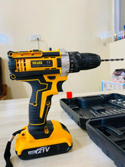 Imported 100% Copper Charging Electric Impact Drill Machine 21 Volt Power Tool Wireless Cordless Rechargeable Drill Machine Double Battery Variable Speed And 14 Torque Control Screw Driver Tightener Toolkit Box - High Quality