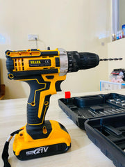 Imported 100% Copper Charging Electric Impact Drill Machine 21 Volt Power Tool Wireless Cordless Rechargeable Drill Machine Double Battery Variable Speed And 14 Torque Control Screw Driver Tightener Toolkit Box - High Quality